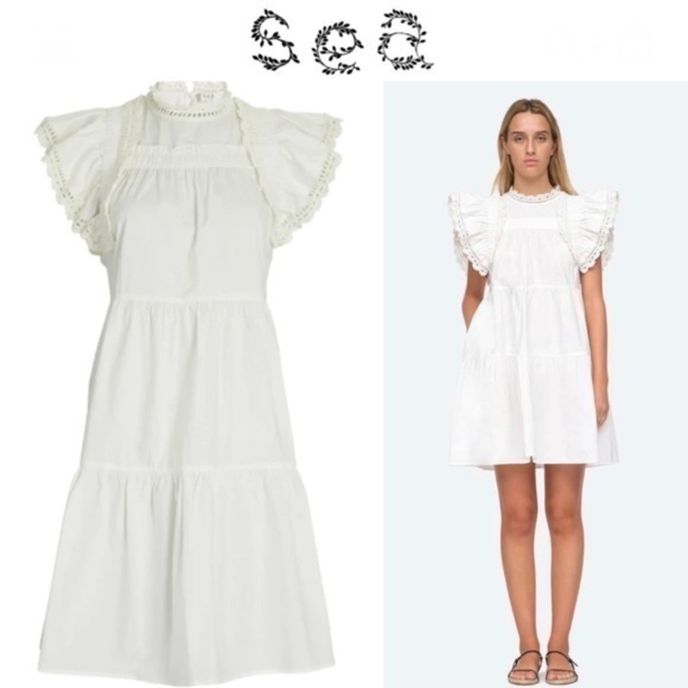 Sea New York Rylee Crochet Flutter Sleeve Tunic in White sz S 375$